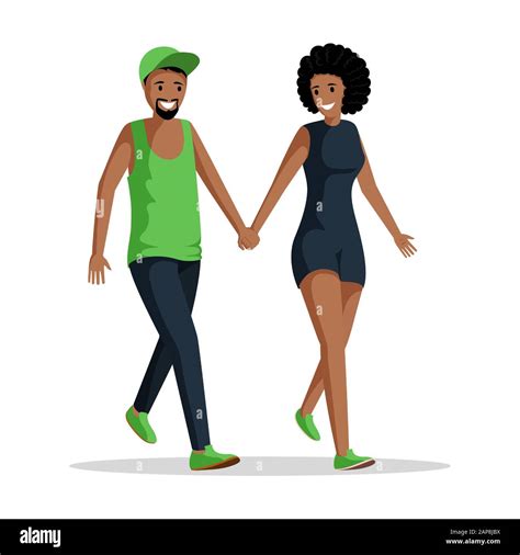 People Holding Hands Flat Vector Illustration Young African American