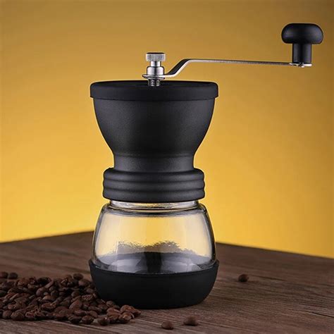 Manual Coffee Grinder Adjustable Glass Bean Burr Mill Hand Crank