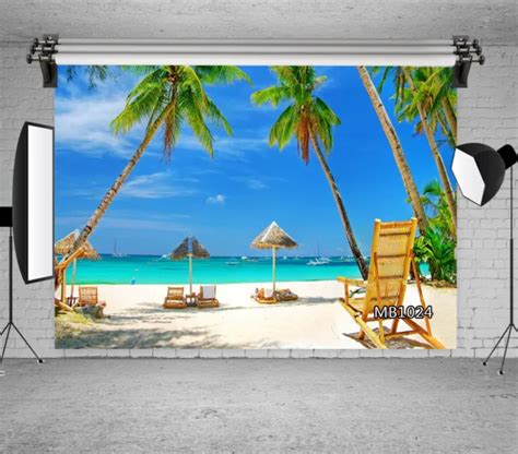 Tropical Beach Backdrop Ocean Hawaiian Luau Party Photo Background