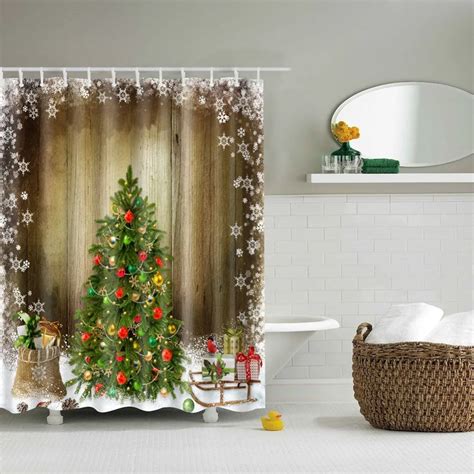 Eco Friendly Polyester Modern Christmas Tree Shower Curtains Waterproof