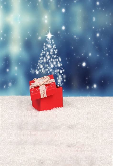 Amazon Csfoto 5 X 7ftレッドギフトボックスの背景抽象ドリーミークリスマスツリー写真バックドロップ雪カバーsnowing
