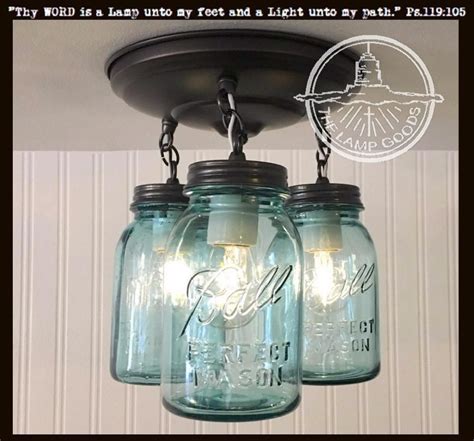 Vintage Blue Mason Jar Ceiling Lighting Fixture Trio Mason Jar