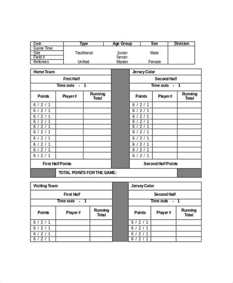 Football Score Sheet In Word And Pdf Formats Images And Photos Finder