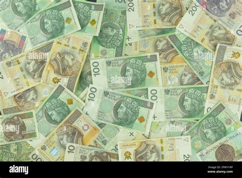 Polish Money Pln 100 And 200 Pln Layout Of Large Bills Of Money