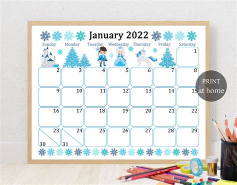 January 2022 Calendar Digital Download Monthly Calendar For Etsy