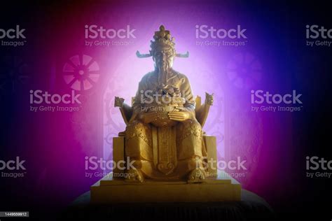 Golden Chinese God Of Wealth Statue Worshiped By Devotees For Wealth