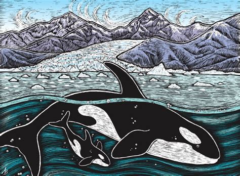 Orca Whales Glacier And Mountains Art Print Etsy Whale Art Whale