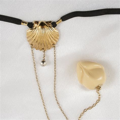 Seashell G String In Gold With Insertable Penis Head