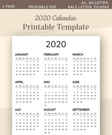 page calendar  yearly calendar printable template