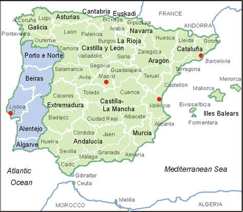Informationen über die regionen spaniens. Spanien- und Portugal-Karte / Map of Spain and Portugal