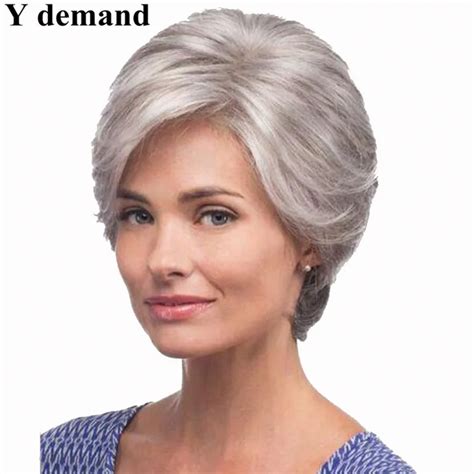 Straight Silver Grey Short Wig Side Bangs Fashion Heat Resistant