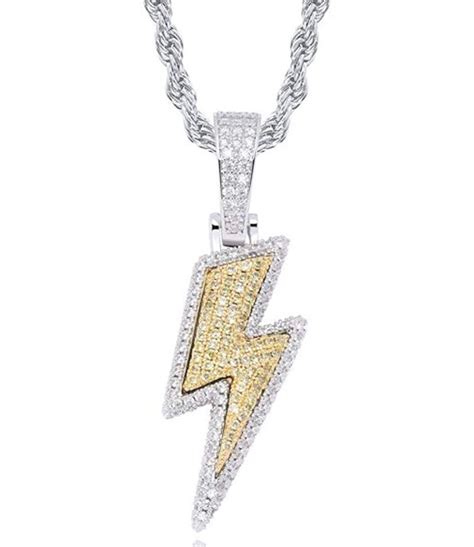 Iced Out Gold Lightning Bolt Pendant Wchain Etsy