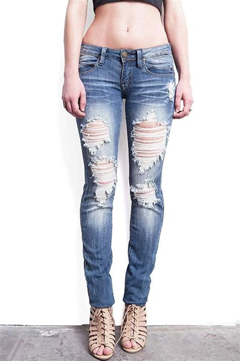 Women S Juniors Low Rise Distressed Skinny Jeans Denim C5121DJ4RON