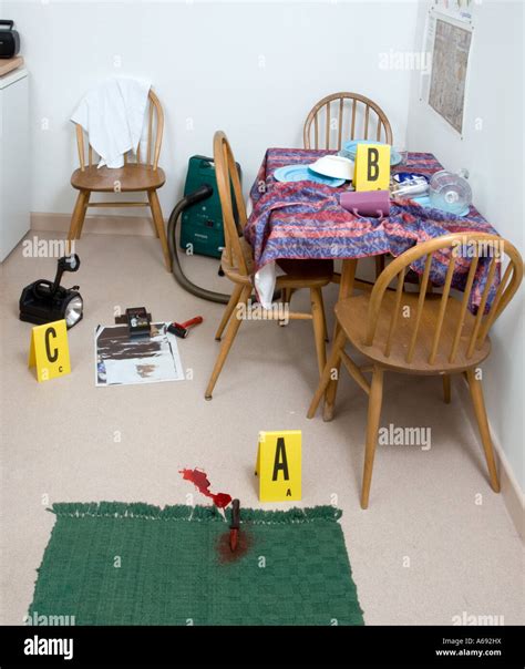 Crime Scene With Evidence Markers Stock Photo Alamy