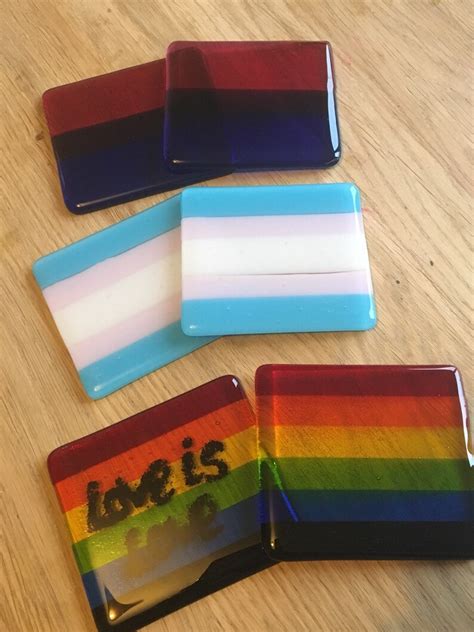 Gay Pride Rainbow Flag Handmade Glass Coaster Lgbtq Lesbian Etsy