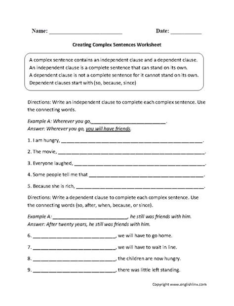 Creating Complex Sentences Worksheet | 7th Grade ELA Classroom