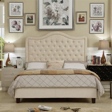 Twin Full Queen King Ivory Cream Upholstered Platform Bed Frame Tufted