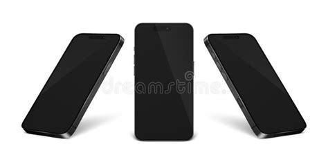 Vector 3d Realistic Black Modern Smartphone Design Template Set Closeup