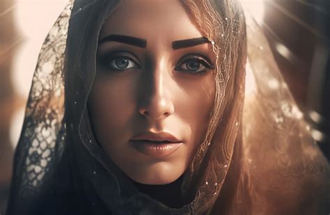 Premium Ai Image Arabic Woman Wearing Veil Portrait Beautiful Muslim Lady Posing In Religious