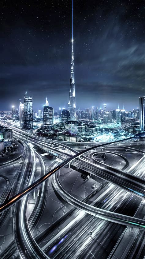 Wallpaper Water Reflection Building Dubai Night City