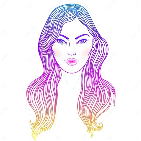 Fashion Illustration Hairstyle Dyed Blue Hair Hand Drawn Vector Art