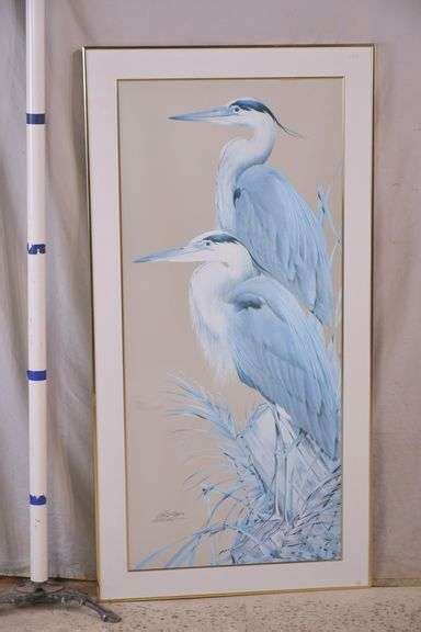 large signed limited edition framed print of great blue herons by art lamay 13024 409 r h