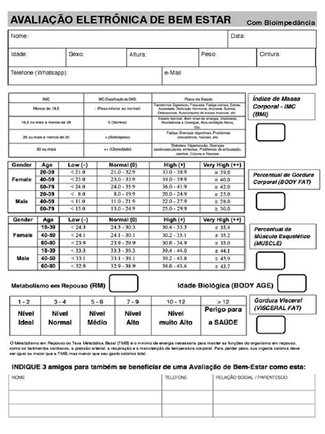 Ficha Para Avaliação De Bioimpedância Pdf