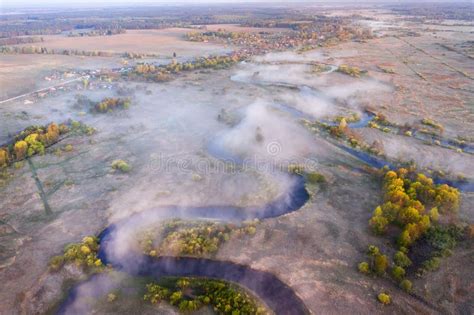 Foggy River Aerial View Drone View On Mist River Nature Landscape