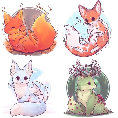 🌳💨💧🔥 All Four Of My Elemental Foxes 🦊 Which One Is Your Favourite Ill Have Stickers And