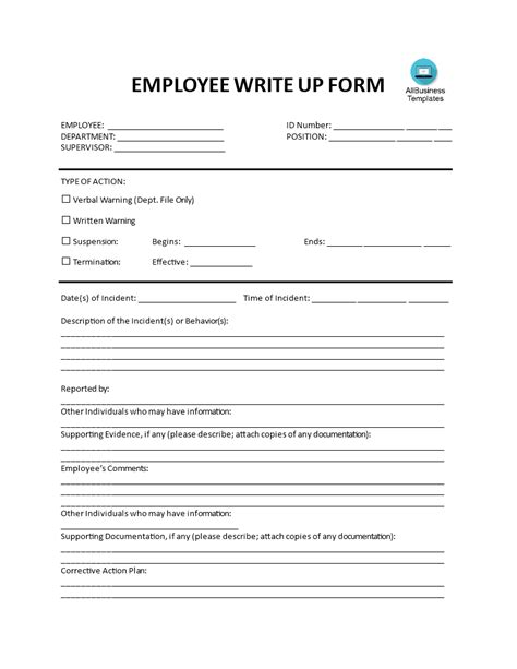 Gratis Employee Write Up Form Sample