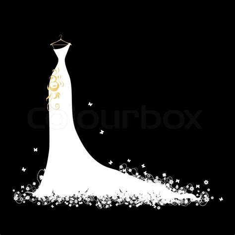 Wedding card with the clothes of the bride beautiful wedding. Wedding dress white on hangers | Stock Vector | Colourbox