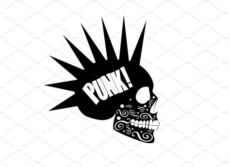 Skull Icon Vector With Punk Text Wh Background Graphics Creative