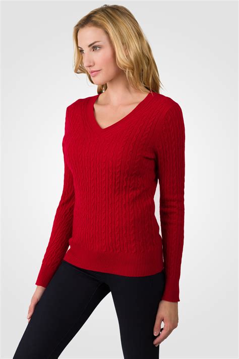 Women v neck knit pullover sweaters hooded loose fluffy knitwear loungewear tops. Red Cashmere Cable-knit V-neck Sweater - JENNIE LIU