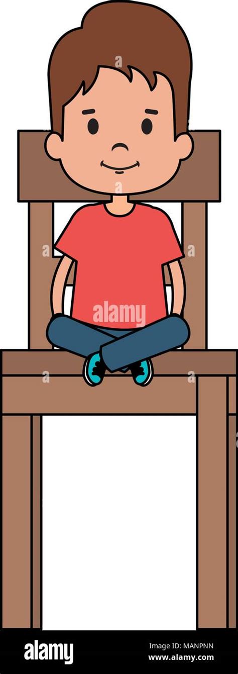 Little Boy Sitting In Chair Wooden Character Stock Vector Image And Art