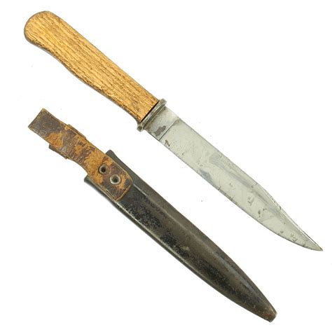Original German Wwii Wood Handle Trench Fighting Knife With Steel Scab