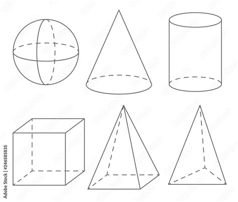 Volume Geometric Shapes Sphere Cone Cylinder Cube Pyramid Set Of