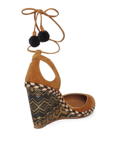 Aquazzura Palm Beach Woven Wedge Espadrille Cognac