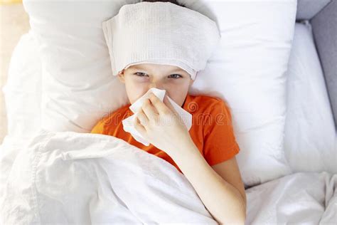 660 Sick Child Boy Lying Bed Fever Resting Stock Photos Free