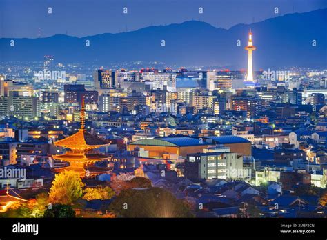 Kyoto Japan Skyline And Towers At Dusk Stock Photo Alamy