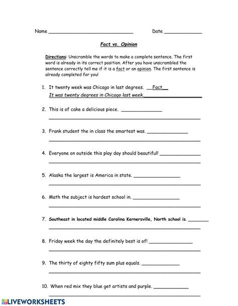 Free Fact And Opinion Worksheets