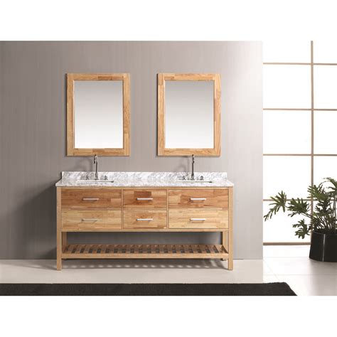The style, constructed of solid hardwood, has two functional drawers and a porcelain sink and countertop with space for bathroom essentials. Design Element London 72" Double Bathroom Vanity Set with ...