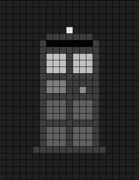 A Pixel Art Template Of The Tardis In Black And White As Seen From The