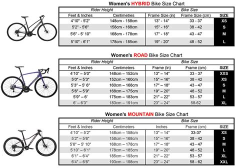 Women S Bike Size Chart Inches