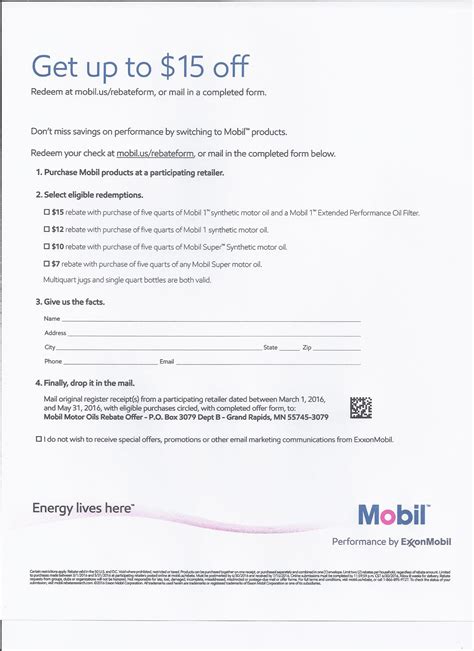 Mobil One Offical Rebate Form