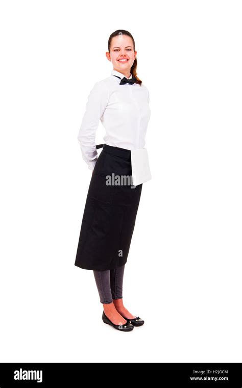 Young Woman In Waiter Uniform Isolated Over White Background Stock