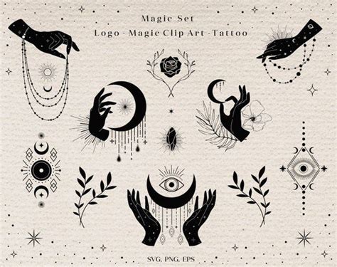 Magic Set Moon Phases Witch Boho Clip Art Tattoo Logo Etsy In 2021