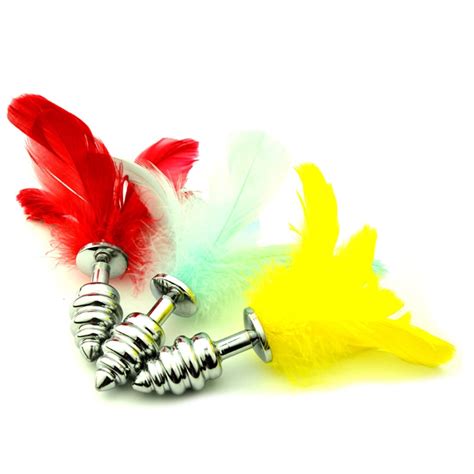 Feather Stainless Steel Anal Plug Threaded Tail Anus Butt Plug Anal