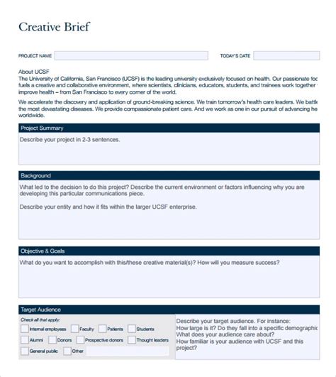 Sample Creative Brief Template 9 Free Documents In Pdf