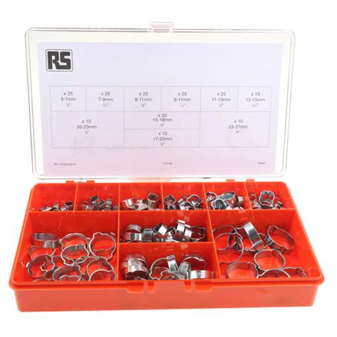 Rs Pro 200 Piece Zinc Plated Steel O Clip Hose Clip Kit 5 7mm And 23