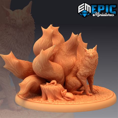 3d Printable Nine Tailed Fox Spirit Sitting Kitsune Japanese Yokai By Epic Miniatures